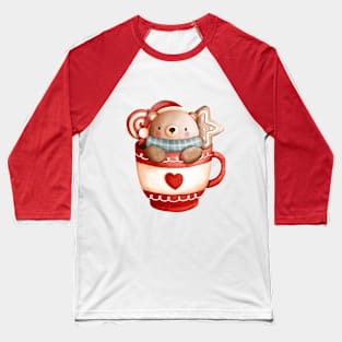 Christmas Teddy Bear in a Cup Baseball T-Shirt